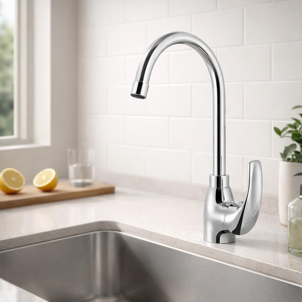 Jednouchwytowa bateria umywalkowa pionowa "Eco" - korpus z mosiądzu, chromowany wylewka, wylewka obrotowa o 360° - wkład ceramiczny z podwójnym otwieraniem