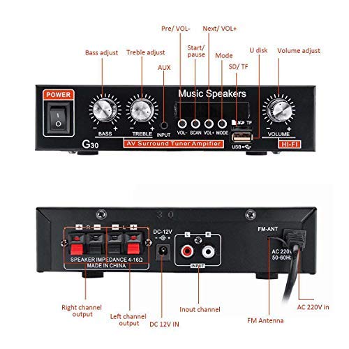 Mini amplificador de potencia Bluetooth de 600 W, amplificador digital estéreo Hi-Fi 2.0 con entrada AUX/USB/Bluetooth, receptor inalámbrico de audio para el automóvil en el hogar