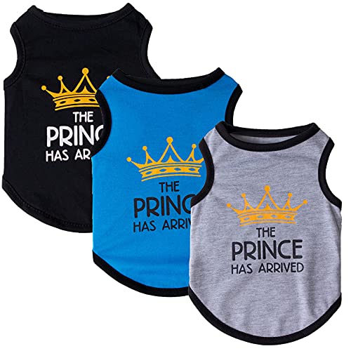 3 Pack Dog Clothes, Printed Princess Prince Pet Vest T-Shirt Dog Clothing Costume for Cats Puppy Small Dogs Medium Dogs (Prince, Small)