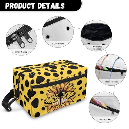 Image of Drnuikhe Large Capacity Crochet Bag for Beginners /Professionals Large Capacity Crochet Tote Bag for Knitting Needles, Crochet Hooks and Other Accessories Yellow Speckled Daisies