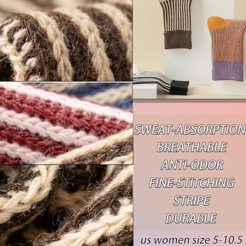 CHUNFO Womens Strip Ankle Socks Cute Athlete Ribbed Colorful Slouch Crew Cotton Casual Sock Size5-10.52