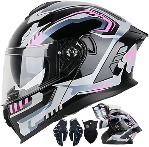 Casco Modular para Motocicleta con Doble Visera para Scooters Y Choppers   Casco Integral Abatible Anticolisión para Hombre Y Mujer   Homologado Según La Normativa ECE R22.06 D,XXL(63~64CM)