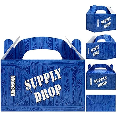 AnapoliZ Supply Drop Favor Box | 24 Count Party Treat Boxes | Battle Gamers Goodie Loot Drop Box | Blue Crate Party Supplies Gamer Decorations Cover