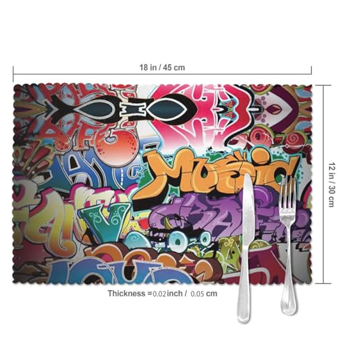 Sets de table imprimés graffiti anti-tache et anti-chaleur pour salle à manger