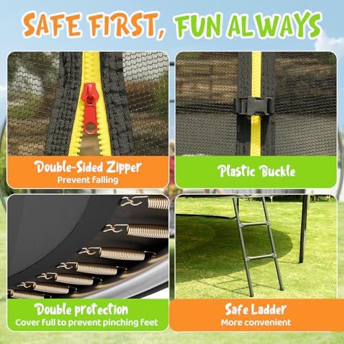 Image of Gigu 10FT 12FT 14FT 15FT 16FT Recreational Trampolines with Enclosure Net and Ladder and Anti-Rust Coating, ASTM Approved Trampoline Outdoor for Kids and Adults Outdoor Yard Trampolines