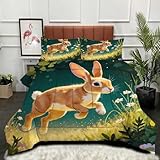 ZZXHG 3D Druck Bettdecke Hautfreundlich & Alle Jahreszeiten - Tier Kaninchen, Bettwaren Set mit 2 Kissenbezügen 80x80 cm für Paare und Gastzimmer, Maschinenwaschbar, 155x220 cm_j13216