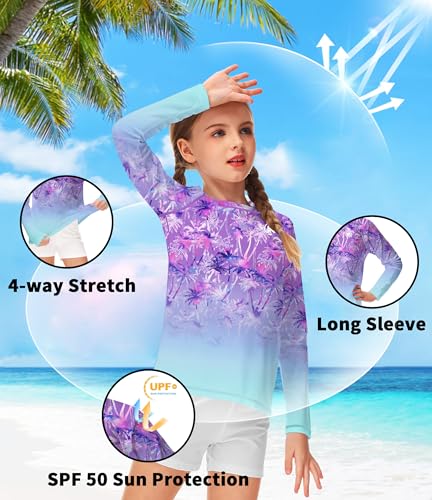 Image of AOBUTE Unisex Kids Rash Guard Long Sleeve SPF 50+ Sun Shirt UV Protection Swim Shirts 3-12 Years