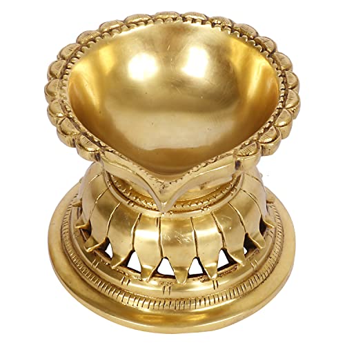 ARTVARKO Desiner Diya Ethnic Carved Oil Lamp Brass Handwork Pooja Articles Home Decor Item Showpieces House Warming Wedding Decoration Diwali Gift.(4x4x3 Inch)
