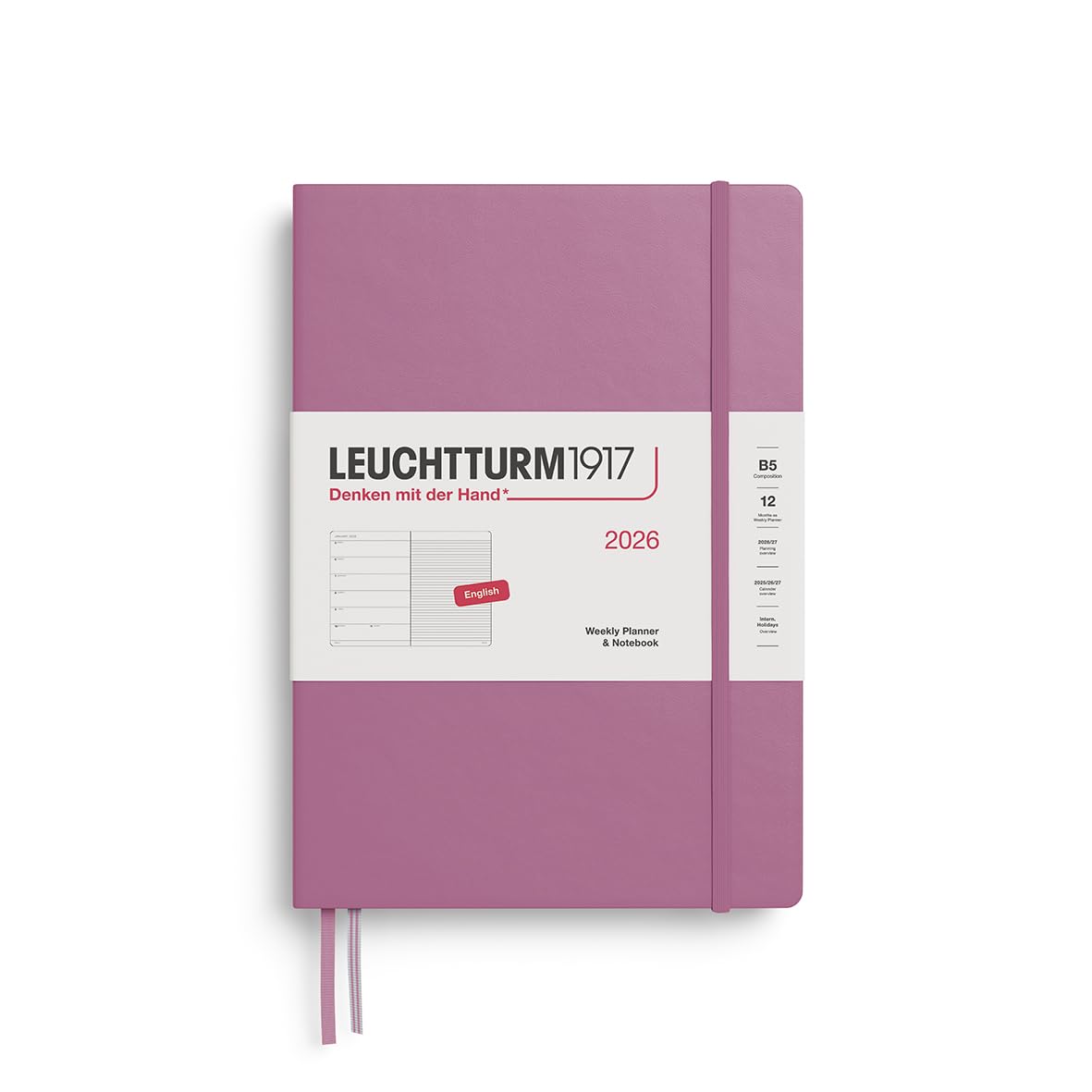 LEUCHTTURM1917 372643 Weekly Planner & Notebook Composition (B5) 2026 Hardcover, 12 Months, Dusty Rose, English