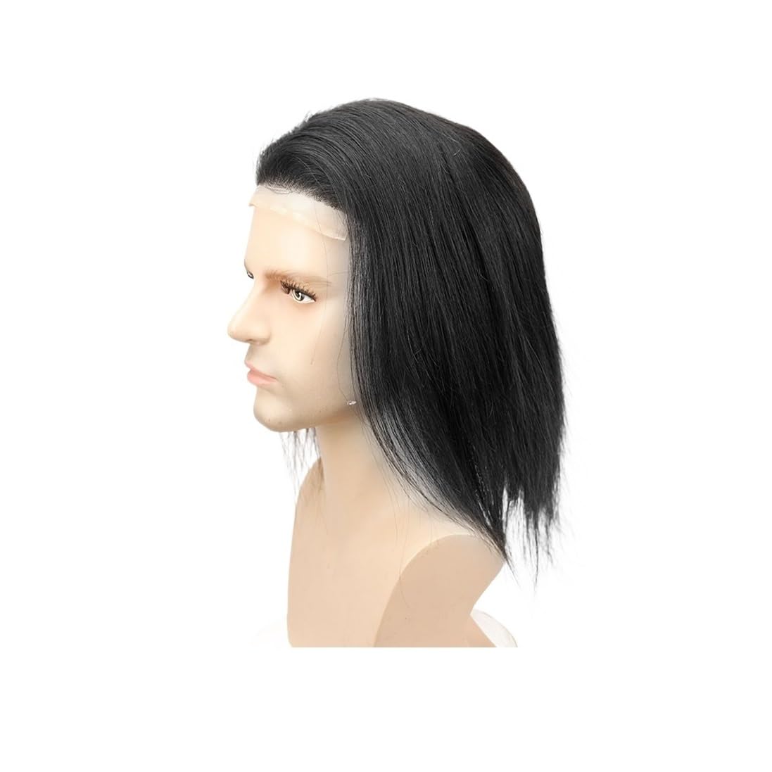 Tupé de pelo para hombres Tupé de cabello humano liso for hombres, pelucas encaje mono, postizo repuesto PU, 12 pulgadas Sistema de cabello para hombres(1b#)