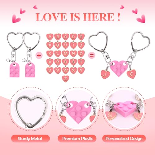Image of Personalized Brick Matching Heart Keychains, Initial Cute Keychains for Couple Boyfriend Girlfriend