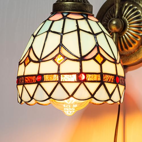 Image of Kiven Wall lamp E26 1-Light Plug-in Bulb not Included Wall Sconce Glass Shade 6 Foot Black Cord(BD0516)