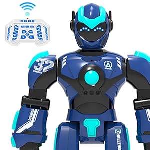 STEMTRON Robot Toys for Kids, Programmable Remote Control Robot with Gesture Sensing, Voice Control & LED Face, 15 3/4″ (Blue)