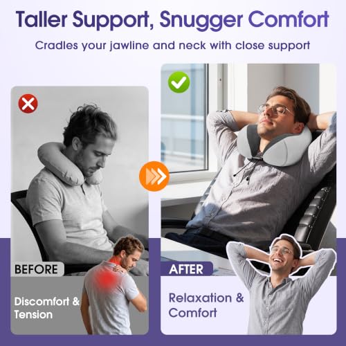 Image of CloudBliss Travel Pillows for Airplane, Memory Foam Neck Pillows for Travel, Compact Neck Pillow for Long Flight, Car & Office, Plane Accessories with Eye Mask, Earplugs, Carry Bag, Black & Light Grey