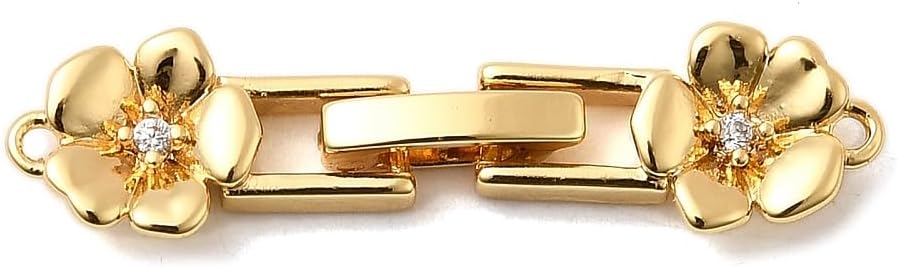 10Pcs Rectangle with Flower Fold Over Clasps Brass Micro Pave Cubic Zirconia Bracelet Clasp Extender for DIY Jewelry Making