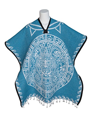 Threads west Authentic Mexican Poncho Reversible Cobija Blanket - Aztec Calendar2