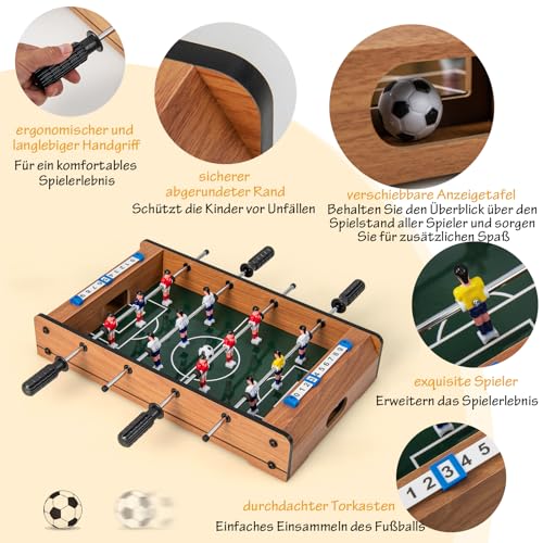COSTWAY Mini Tischkicker, Tischfußball für 2 Spieler mit robustem Griff, 2 Fußbällen & Anzeigetafel, Kickertisch Fußballtisch aus Holz für Erwachsene und Kinder, 51 x 30,5 x 9cm – Bild 5