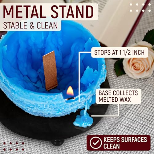 Image of Spiral Candles Burn Around, 4.5 Inch Blue, Unscented, Metal Base | Beeswax Soy Blend, Twisted Wave Design, Approx. 4-Hour Use, 10 oz Gift for Women