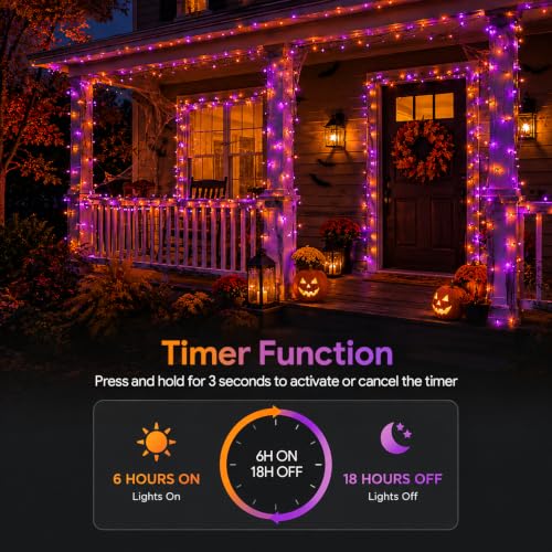 RUMCU LIFE 100FT Orange Purple Halloween Lights, LED String Lights with 8 Modes and Timer, Plug-in Outdoor Decor for Trees, Porch, Yard, Fall and Thanksgiving - image 4