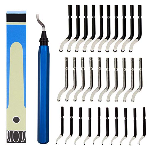 YXGOOD Hand Deburring Tool Kit Set with 30pc HSS Blade- Practical for Cutting Deburrs Wood, Plastic, Aluminum, Copper and Steel(Blue)