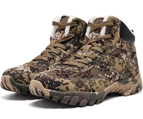 Men's Snow Boots Warm Fur Lined Camouflage Winter Hiking Boot Non-Slip Outdoor Work Shoes