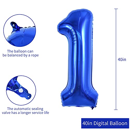 Image of TONIFUL 40 Inch Navy Blue Number 1 Balloons Large Foil 1st Birthday Decor | Deep Blue 1 Balloon Number One for 1st 10th 11th 21st 31st Birthday 1st Anniversary, Navy Blue Party Decor for Men Boys