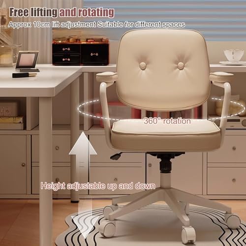 Adjustable 360° Swivel Bedroom Backrest Chair, Ergonomic Lift Chair for Living Room, Makeup, Study - Modern White Design with Sturdy White Legs