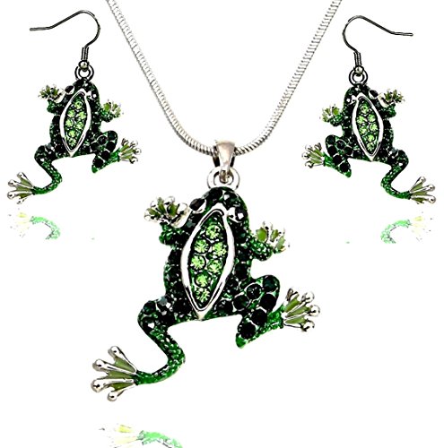 DianaL Boutique Beautiful Green Frog Pendant Necklace and Earrings Set 21
