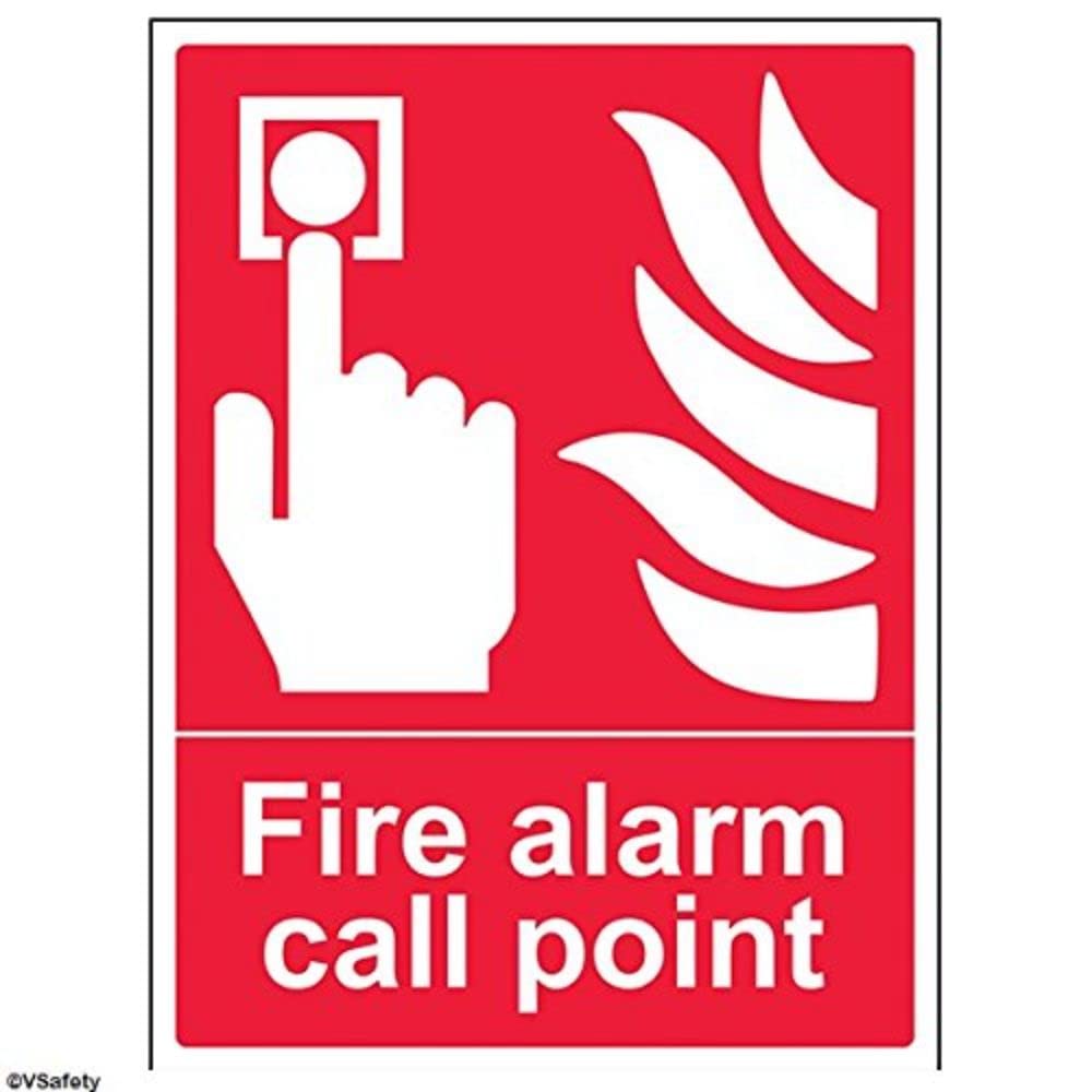 VSafety Fire Alarm Call Point Sign - Portrait - 300mm x 400mm - Self Adhesive Vinyl