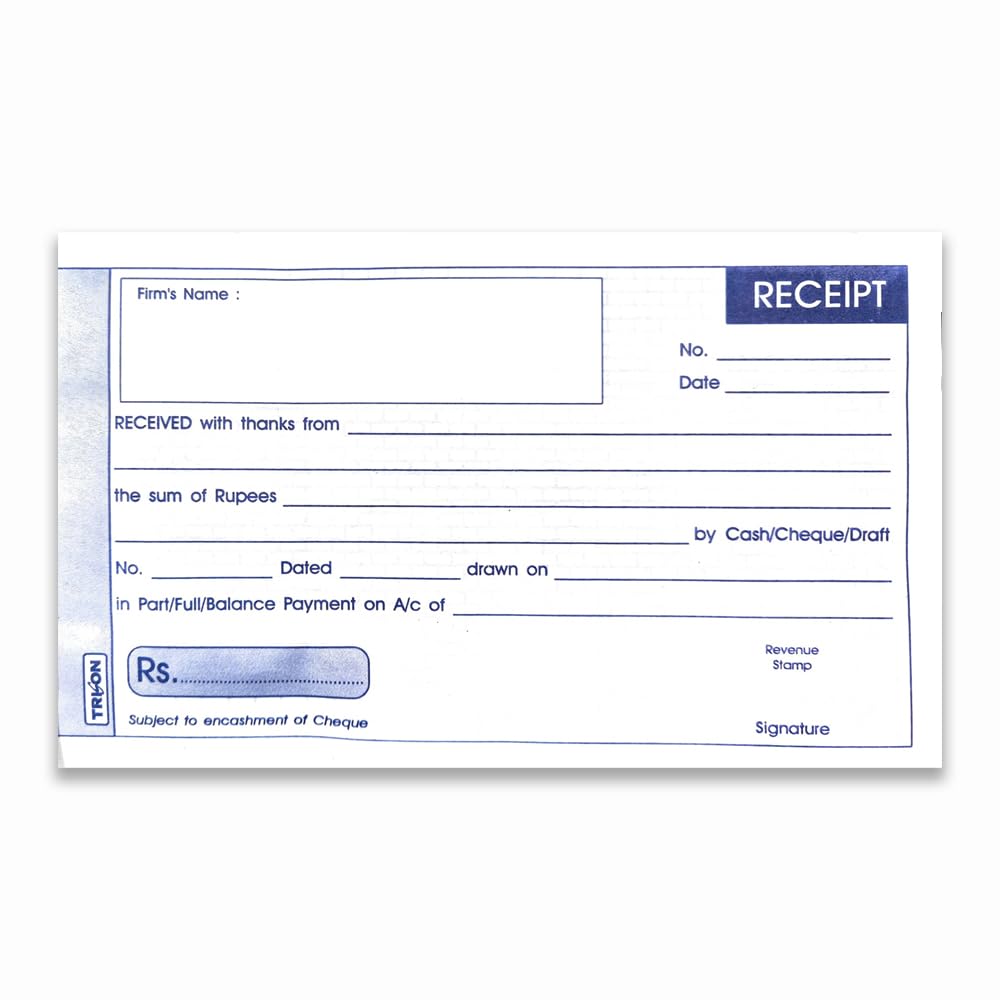 Trison Kassenbon-/Quittungsbuch, 50 x 2 Blatt (50 bedruckte + 50 blanko), 11 x 19 cm, innen mit Karbonfaser, ideal für Büro, Schule, Institute, Geschäfte und allgemeine Buchhaltungszwecke, 6 Stück
