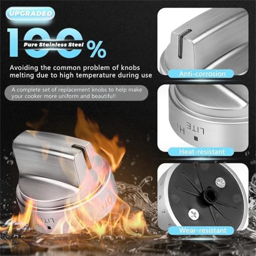 Image of 5PCSStainless Steel Stove Knob WB03X24818 Compatible for GE Stove Knobs Replacements /General Electric Stove Parts
