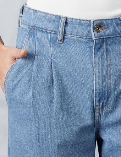 Image of Amazon Brand - Symbol Men's Pleated Baggy Fit Cotton Jeans | Mid Rise | Loose & Relaxed | Oversized Jeans Pant