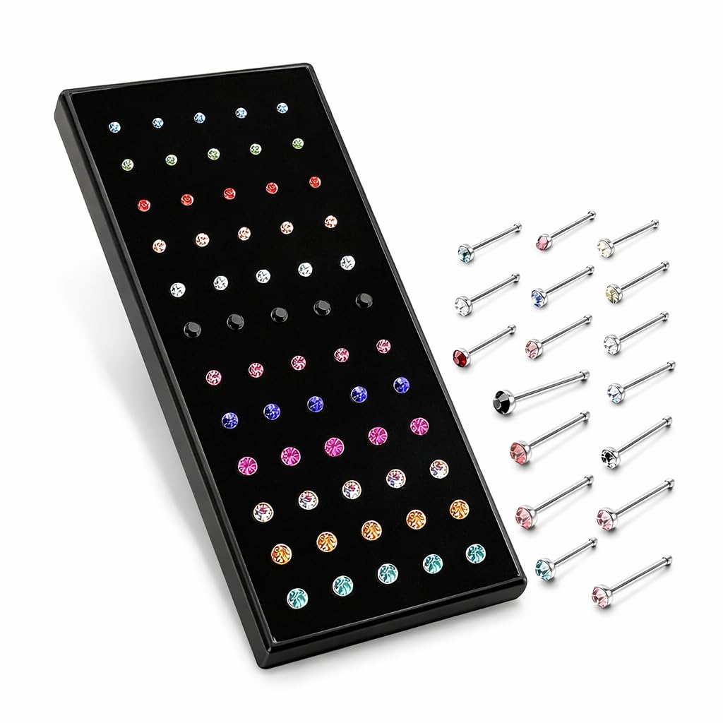 vama FASHIONS Body Piercing Jewelry Hole Nose Hoop Ring Sterling Nose pin Studs for Women & Girls (60 Pcs - 1.5/2.5 / 3mm)-picture-16