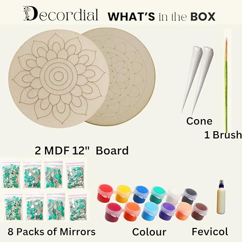 Image of lippan Art Materials DIY kit with 2 premarked Mandala lippan MDF Board Decorative Mirrors lippan Art kit for Kids Adults wall Decoration for Home Decor