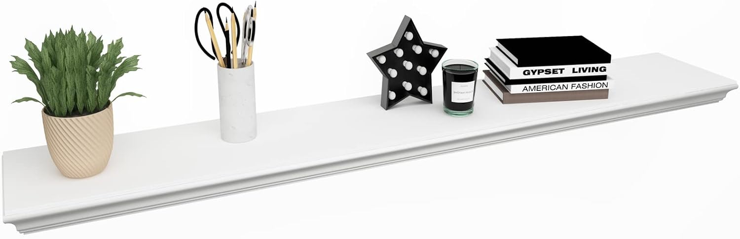 WELLAND 8" Deep Floating Shelves Wall Mounted Shelf (White, 48inch) White 48inch