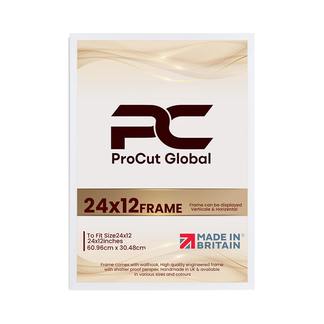 Procut Global 24x12 White Picture Frames - Classic Wooden Photo Frame with Shatterproof Perspex for Wall or Tabletop - Perfect for Posters, Certificates & Prints - Sizes & Colors Available