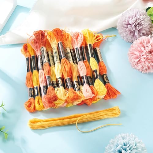 Image of FASHEWELRY 218 Yards Friendship Bracelet String Orange Polyester Embroidery Floss 1mm Cross Stitch Cotton Floss for Hand Sewing Sachets Tassels Cushions Birthday Card DIY