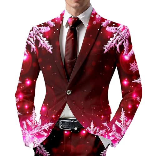 Blazer Homme Noel Festif rouge brodé de costume élégant en tissu stretch confortable