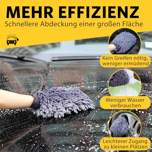 KEYAYE Autopflege Set mit 3 Stück Mikrofasertücher Auto & 2er Mikrofaser Waschhandschuh, 600 GSM Auto Trockentuch zum Kratzfreien Trocknen & Polieren, Extra Saugstark und Schonend Weich, 40x30cm