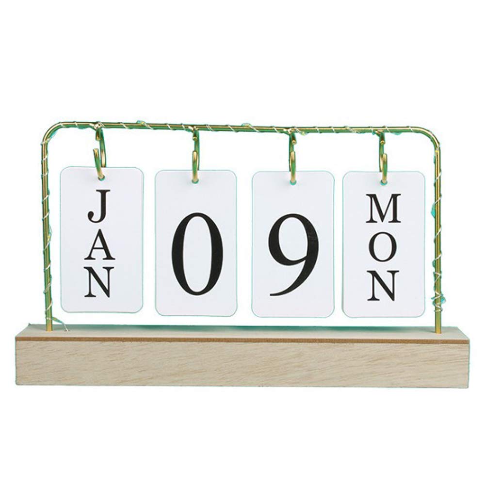Wooden Perpetual Calendar, Buery Vintage Wood Block Perpetual Calendar Desk Accessory Month Week Date Blocks for Desk Home Office Decoration (Wood Color)