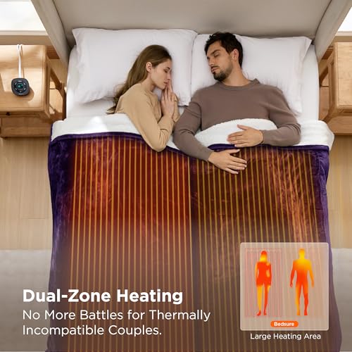 Image of Bedsure Electric Blanket Queen Size - Dual Control Heated Blanket Queen, Fast Heating with 10 Time Settings & 10 Heat Settings, Warm Gift for Grandma (84x90 inches, Purple)