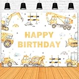 Picture of Mocsicka Construction Birthday Backdrop 7x5ft Dump Truck Excavator Crane Birthday Party Banner Digger Excavator Truck Background Photography Studio Props Boy Kids Birthday Decorations