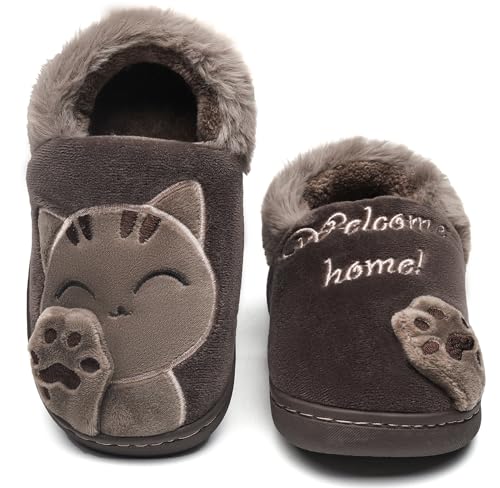 Vunavueya Winter Hausschuhe für Kinder und Erwachsene Mädchen Jungen Plüsch Pantoffeln Damen Warme gefüttert Pantoletten Herren Weich Bequem Slipper Schuhe gr. 20-44