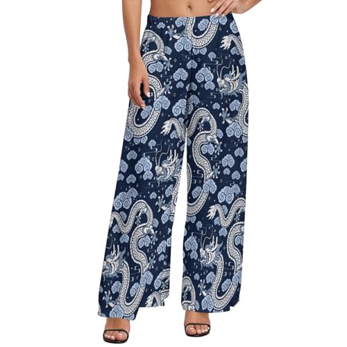 Dragon A Palazzo Pants for Women, Comfy Womens Wide Leg Baggy Pants, Casual Lounge Pants for Women
