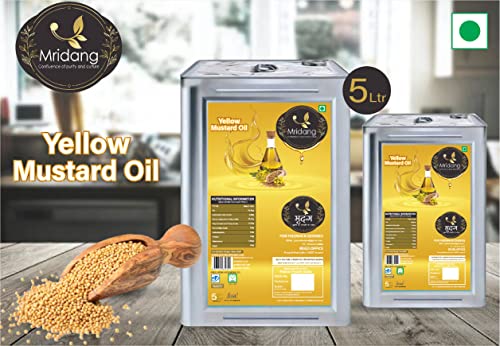 Image of Mridang Premium Cold Pressed Yellow Mustard Oil (Pili Sarson Ka Tel) - 5L Tin | 100% Organic, Heart-Healthy, Weight Management