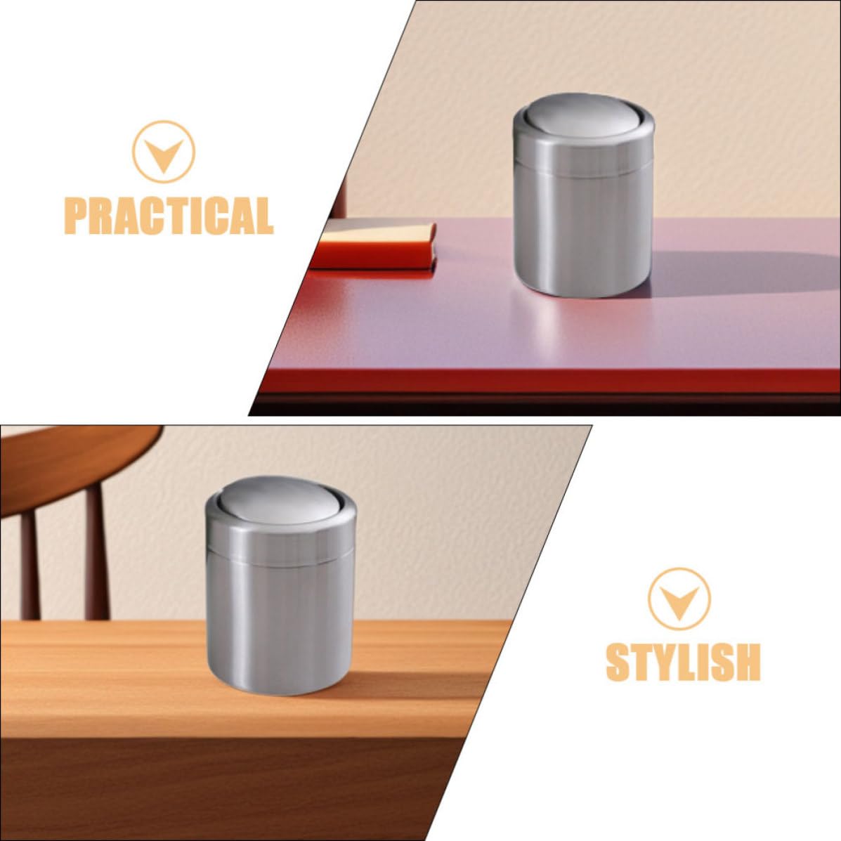 Mipcase Mini Cubo de Basura y Diseño Rectangular con Tapa de Acero Inoxidable 1,5 L Mecanismo de Apertura Cómodo para Encimeras y Baños Modernos