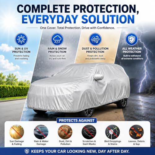 Image of Autofact Car Body Cover Compatible with Jazz 2015-2024 | Custom Fit Car Cover | 100% Water-Resistant| Triple-Stitched Lightweight Fabric | Dustproof | Indoor & Outdoor Use | Elastic Bottom