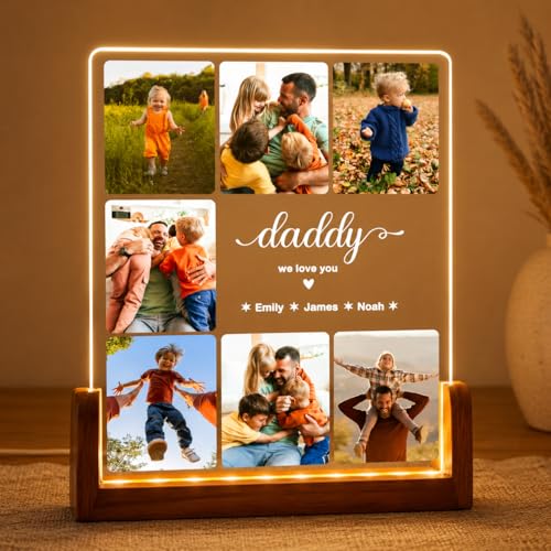 Image of Personalized Father's Day LED Lamp, Custom Dad Photo Collage Acrylic Night Light (Design 1)