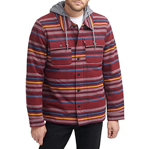 Image of Levi's mens Plaid Sherpa Lined Hooded Shirt Jacket (Regular & Big & Tall Sizes)