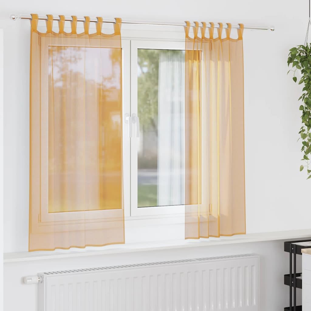 Voile Vorhänge mit Schlaufen 2er Set 140x140 cm Orange, transparent, schall- und Sonnenschutz, für Wohnzimmer, Schlafzimmer, Küche, Blickdicht, kälteschutz, pflegeleicht